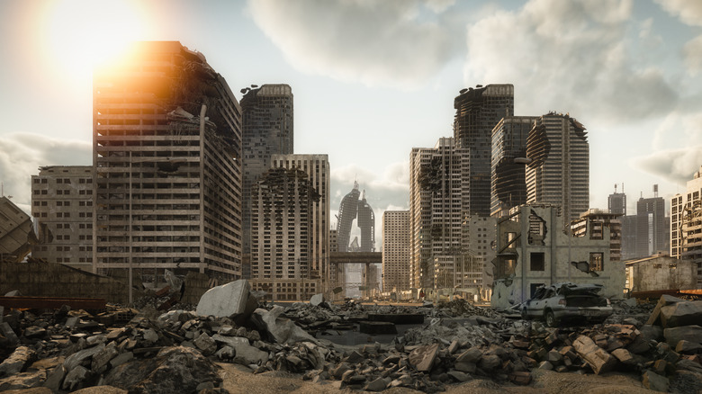Post-apocalyptic urban cityscape
