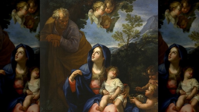 Virgin Mary baby landscape painting