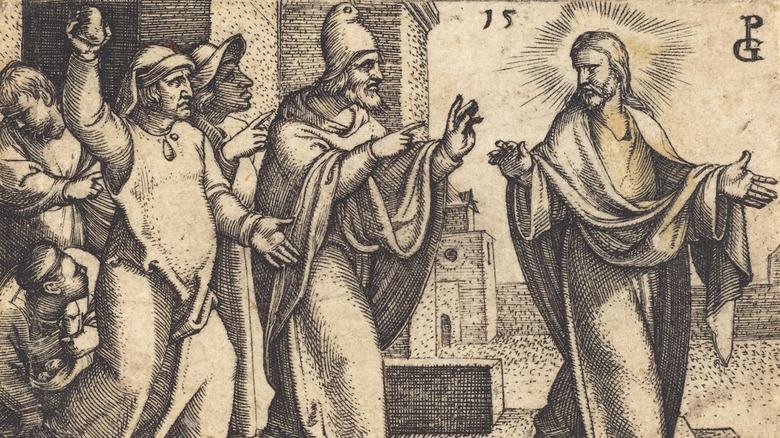 Jesus Pharisees arguing stoning