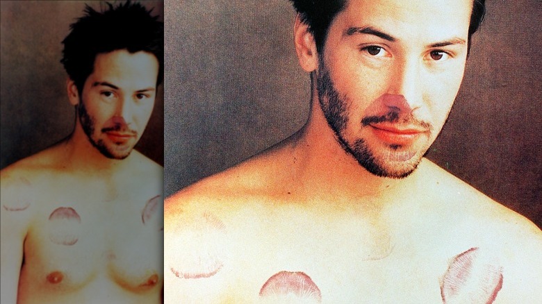 keanu reeves covered in lipstick