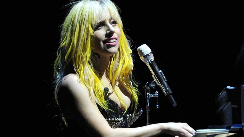 Lady Gaga playing the piano