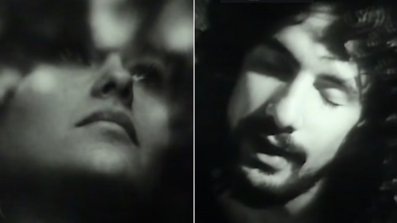 Black and white close-ups of Cat Stevens and Patti D'Arbanville in a 1970 music video