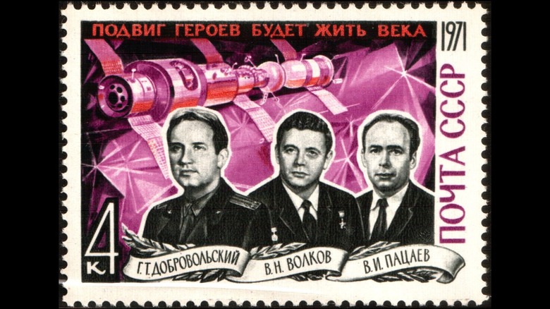 Commemorative Soyuz 11 postage stamp
