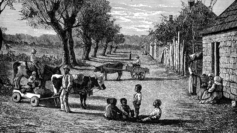 Drawing of slave families on farm