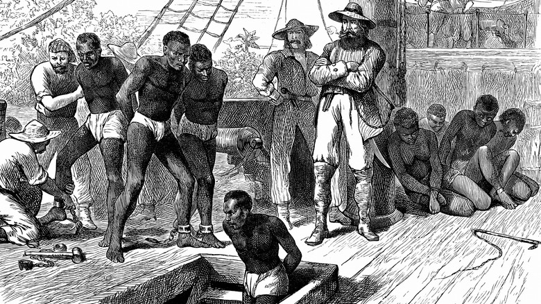 Dawing of slaves on a boat 