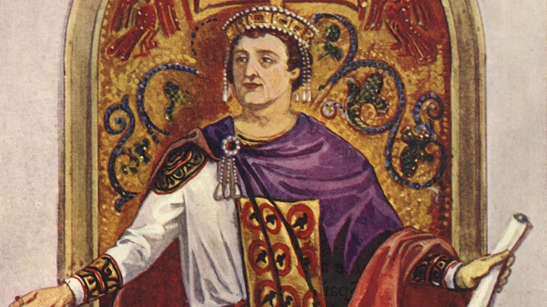 painting of Justinian crown scroll