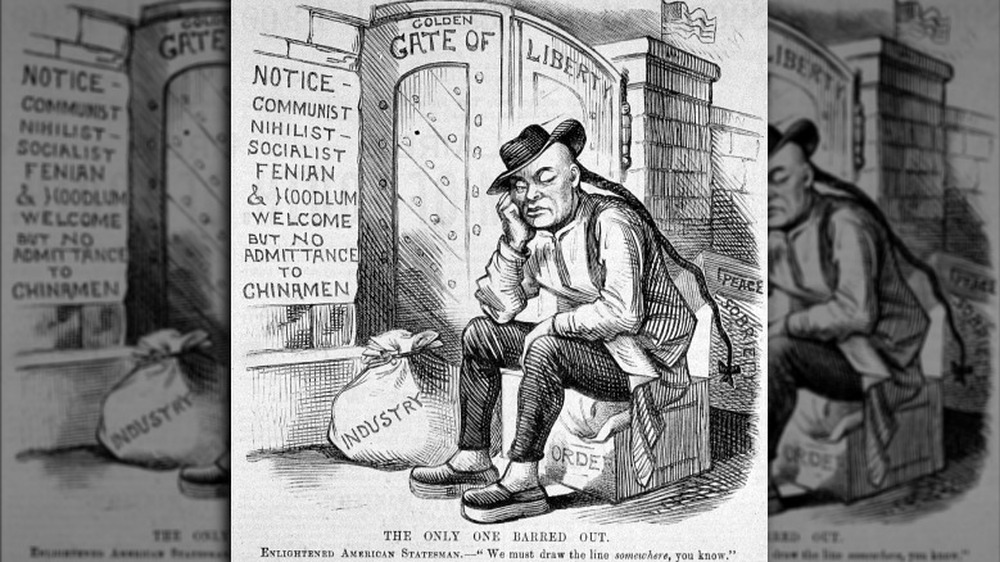 Editorial cartoon Chinese Exclusion Act