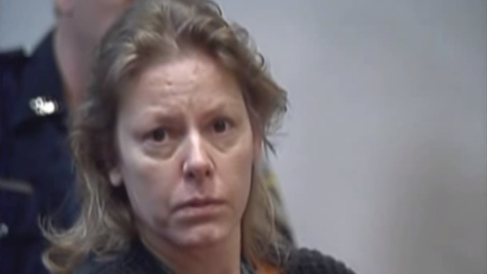 Aileen Wuornos listens to testimony in her trial