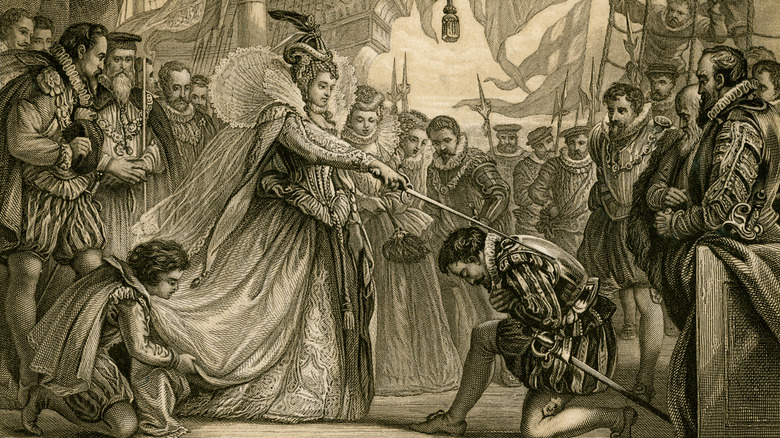 Painting of Francis Drake being knighted