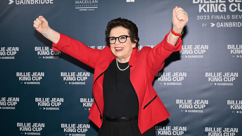 Billie Jean King posing before qa tournament named after her