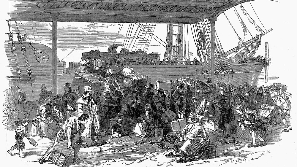 illustration of Irish immigrants getting off ship