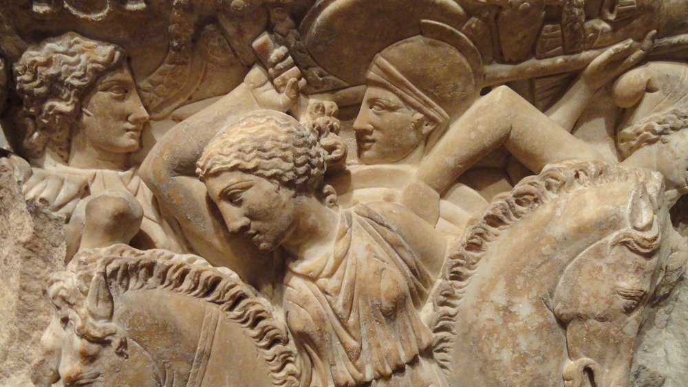Ancient Roman relief showing Amazons fighting