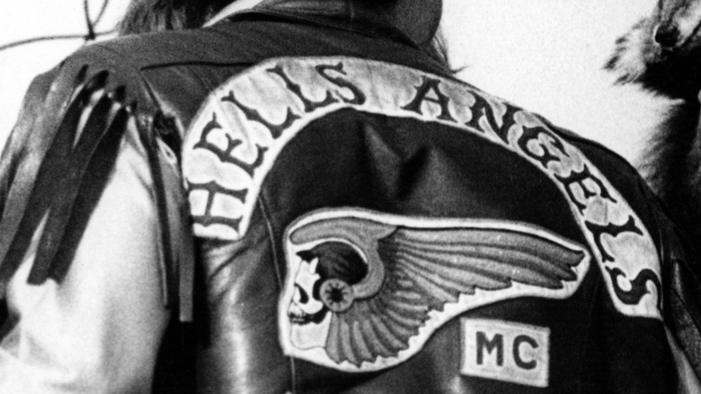 Hells Angels patches, leather biker jacket
