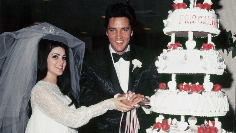 Priscilla and Elvis on their wedding day