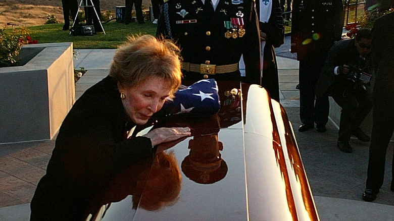 Nancy Reagan at Ronald Reagan's coffin