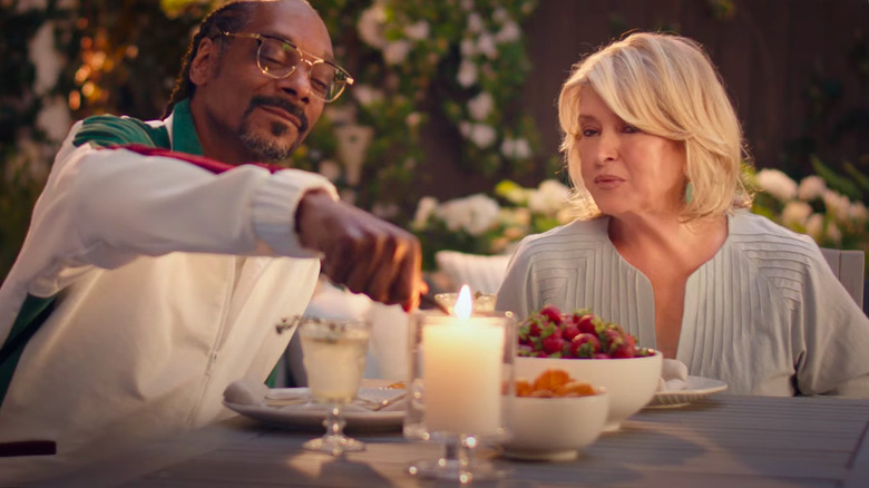Snoop Dogg lighting a candle, Martha Stewart talking