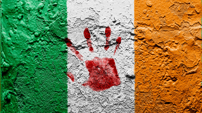 Bloody palmprint on Irish flag