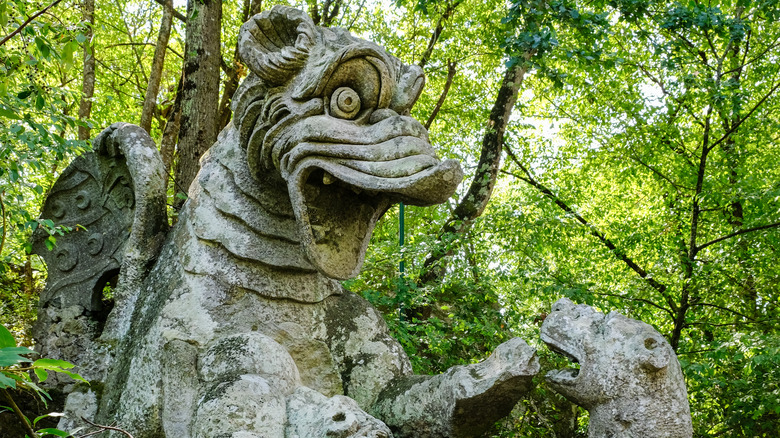 Dragon sculpture with mouth open