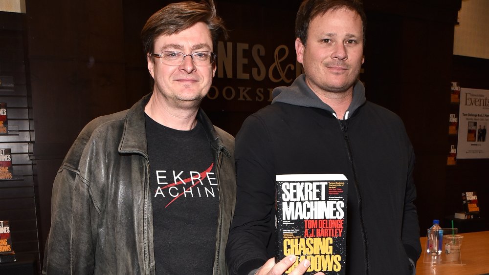 Tom DeLonge and A. J. Hartley with their book Sekret Machines