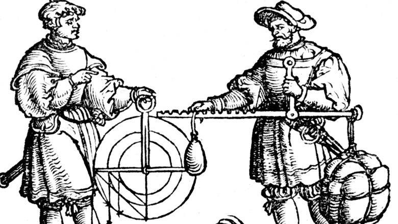 drawing of two guys weighing things