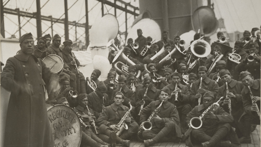 The Harlem Hellfighters Brass Band with their instruments
