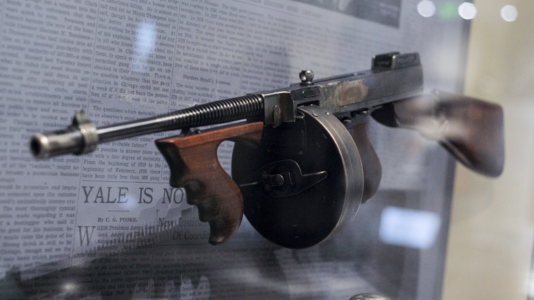 Tommy gun rests in museum display
