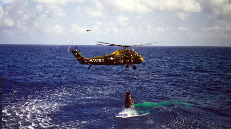 Shepard's capsule being picked up in Atlantic Ocean