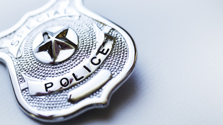 A police badge on a white background
