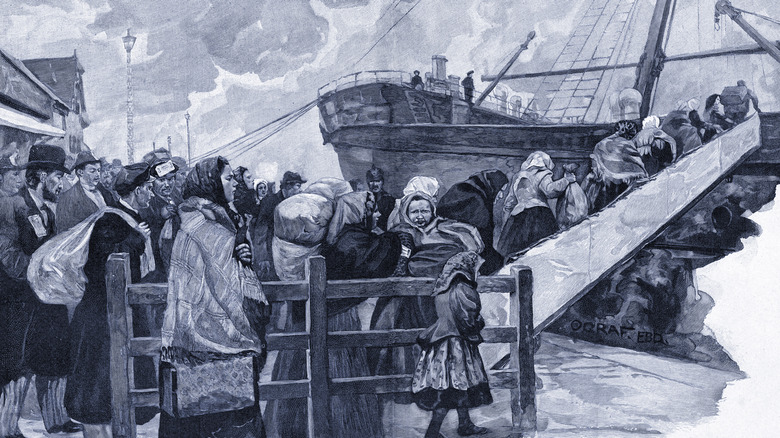 Jewish emigrants from eastern Europe boarding a boat from northern Germany to America