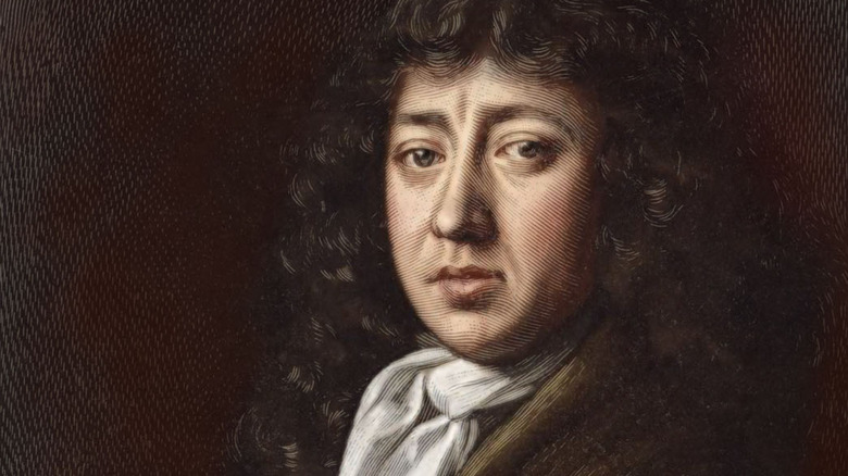 Samuel Pepys looks back toward the viewer in this etching