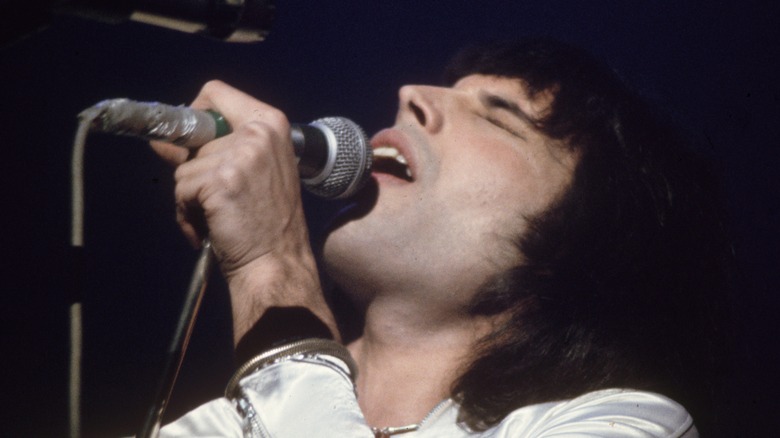 Freddie singing into microphone