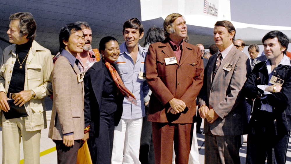 Gene Roddenberry (third from right) and the cast of the original Star Trek in 1976