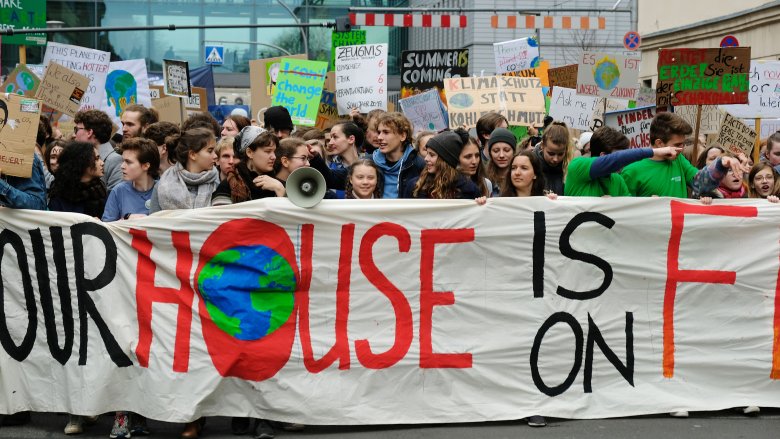 Greta Thunberg and protesters