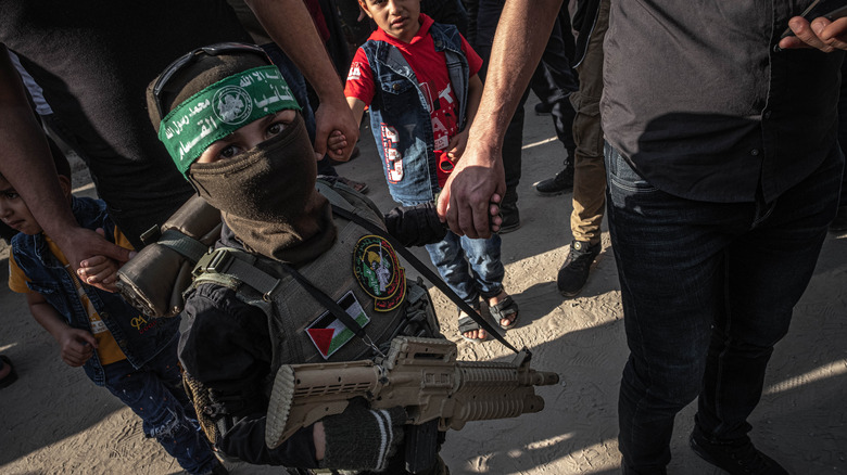 child in Hamas military gear
