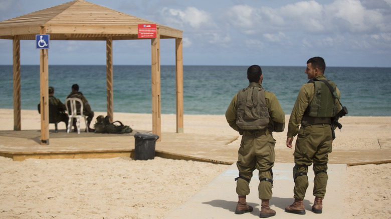 Israeli soldiers on the beach near Gaza