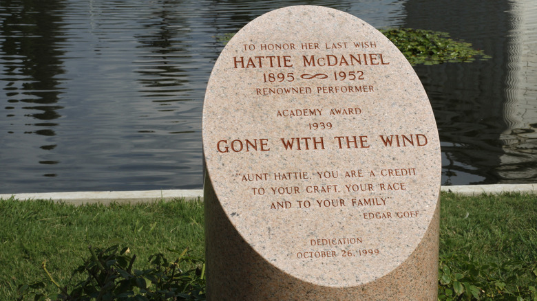 Hattie McDaniel memorial in front of lake