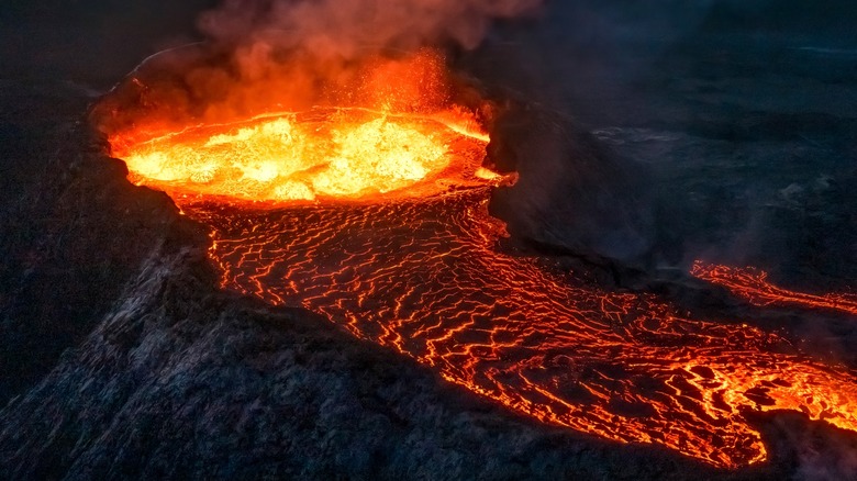 Volcanic eruption magma and lava