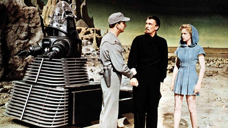 Leslie Nielsen, Walter Pigeon, and Anne Francis in The Forbidden Planet