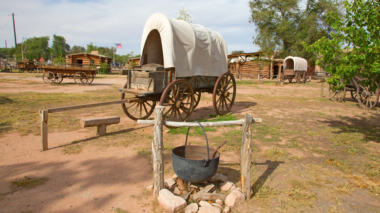 Old West-style covered wagons