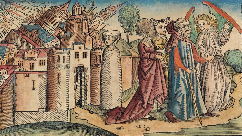 lot and his family fleeing the destruction of sodom