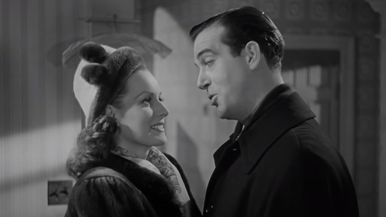 Maureen O'Hara and John Payne share a moment in the conclusion of "Miracle on 34th Street"