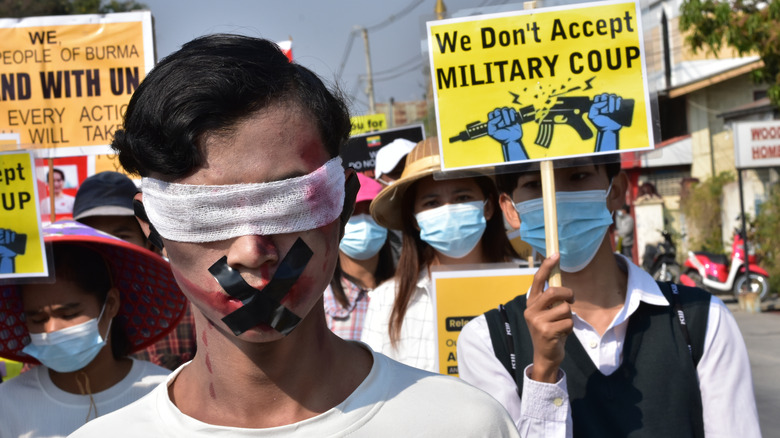 Protestors march against the military government