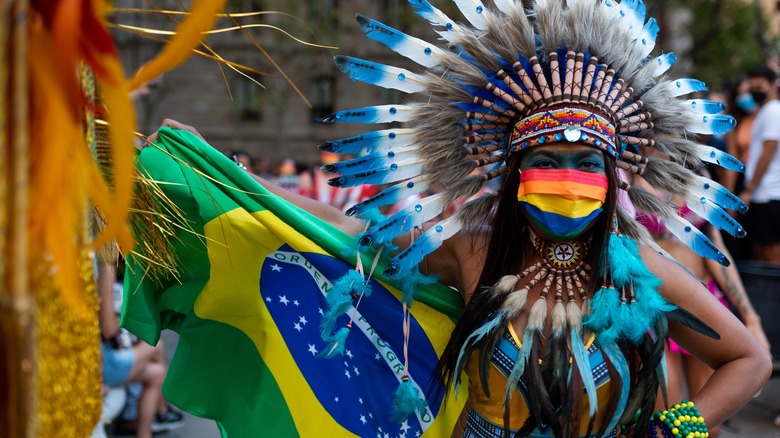 Brazilian dancer wearing brazilian flag