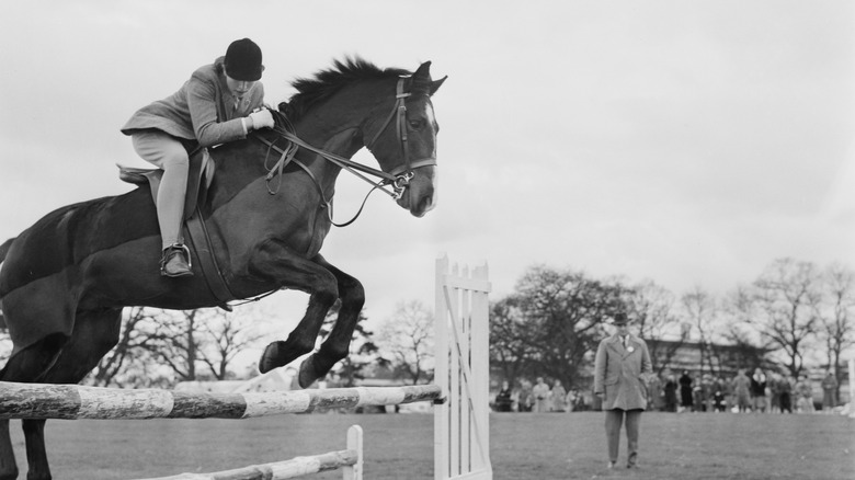 Anne and her horse clear a jump