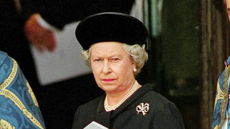 Queen Elizabeth II outside Westminster Abbey on the day of Princess Diana's funeral