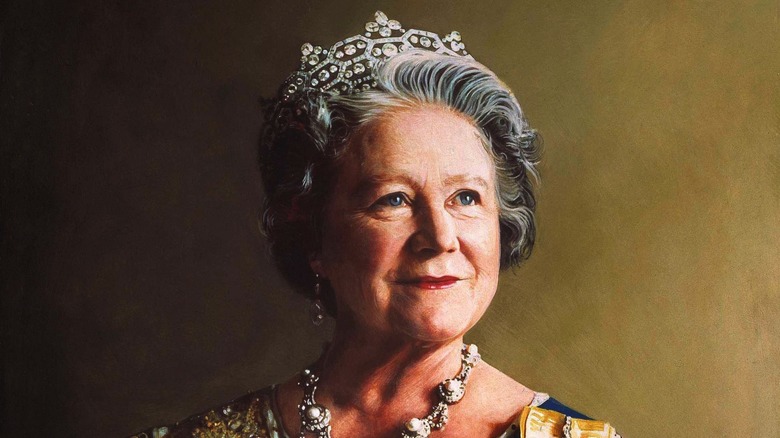 Cropped portrait by Richard Stone of Queen Elizabeth the Queen Mother in 1986