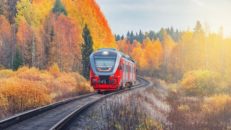 Russian train in the autumn
