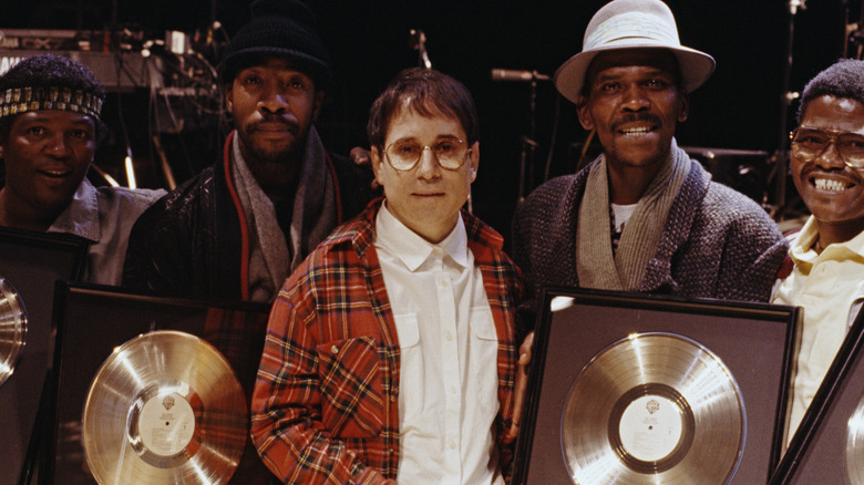 Paul Simon with musicians who performed on his "Graceland" album