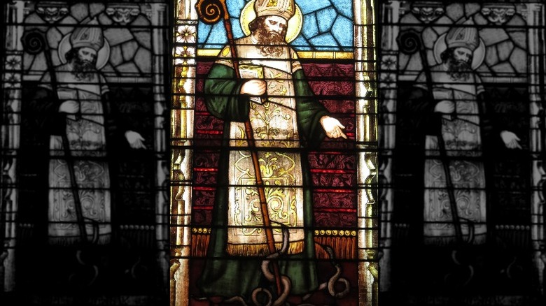 saint patrick and snakes stained glass