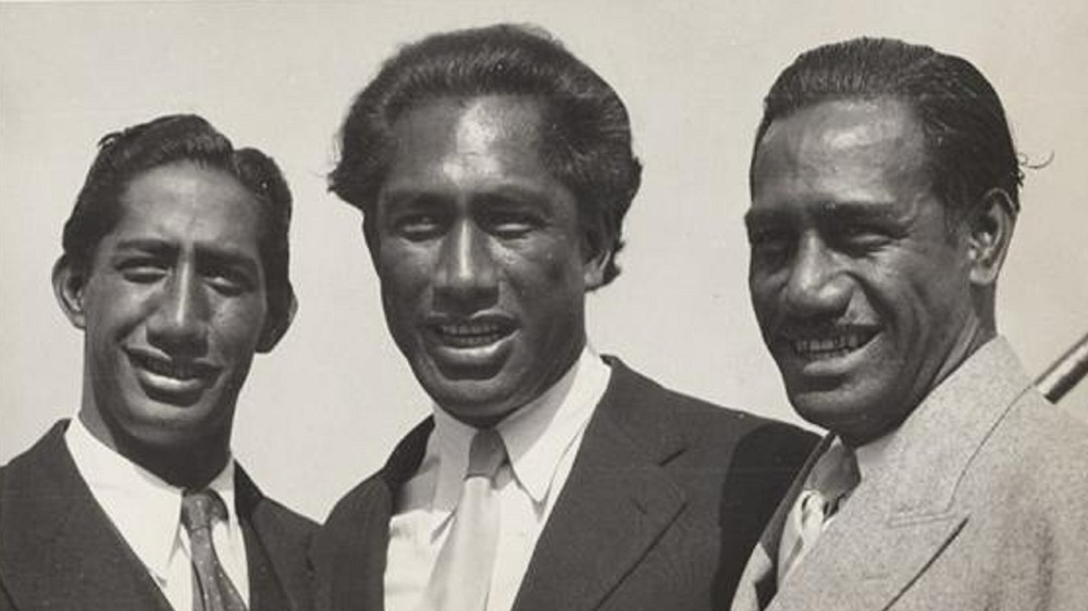 Duke Kahanamoku with brothers Sargeant and Sam in 1929.